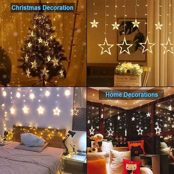12 Stars LED Curtain String Lights with 8 Flashing Modes for Home Decoration, Diwali & Wedding LED Christmas Light Indoor and Outdoor Light ,Festival Decoration (Multicolor / With Box)