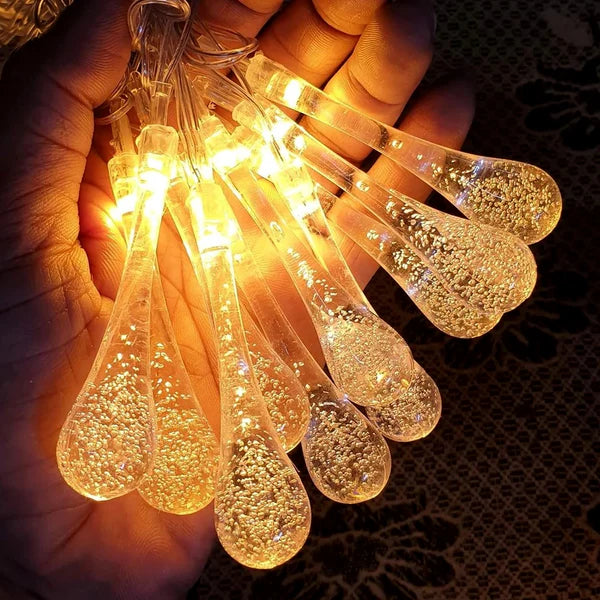 Decorative LED Lighting Chain with Crystal Water Drop Bulbs Approx 3 Mtr (1 Pc)