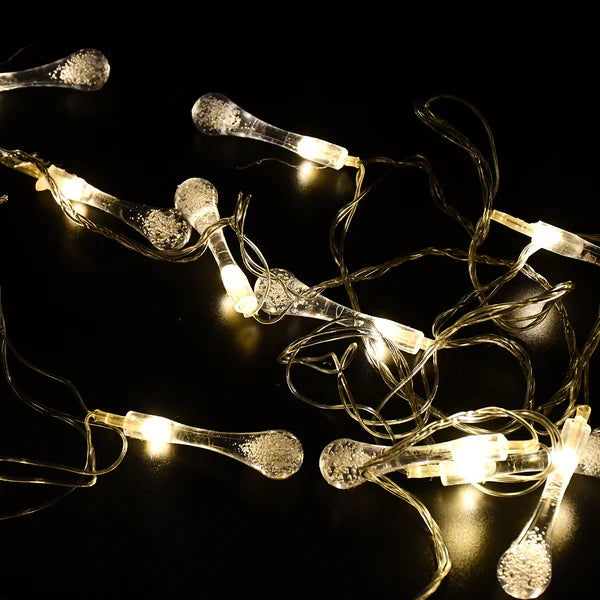 Decorative LED Lighting Chain with Crystal Water Drop Bulbs Approx 3 Mtr (1 Pc)